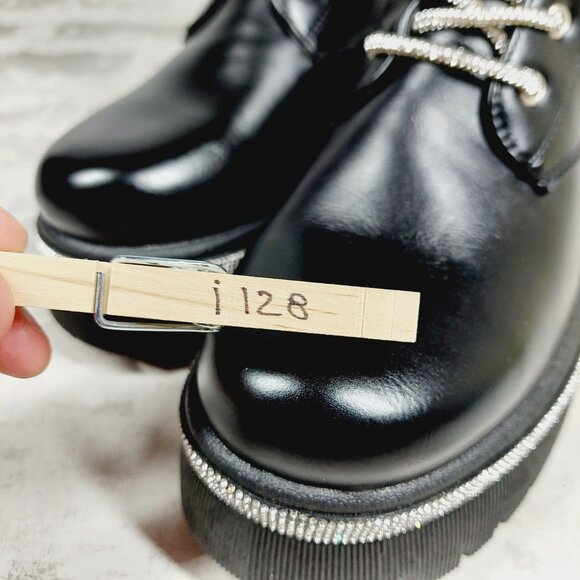 Wild Diva Munich-09 Faux Leather Lug Sole Rhinestone Lace-Up Combat Boots i128 - Picture 15 of 15